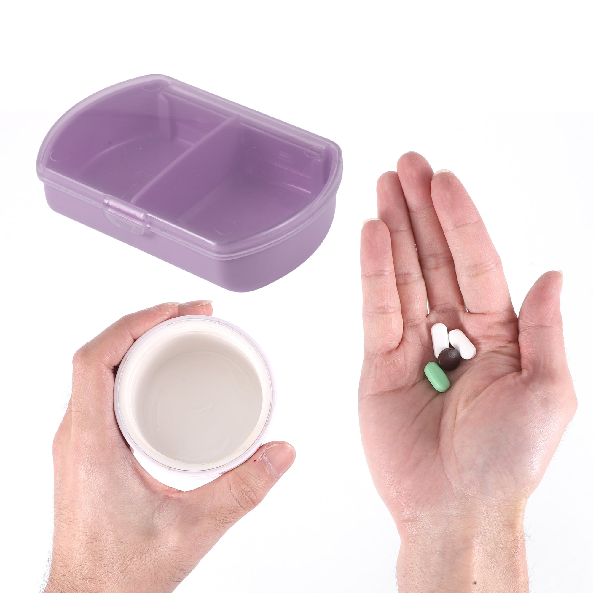 Unique Bargains 2 Compartment Pill Case for Travel 1 Pc Purple