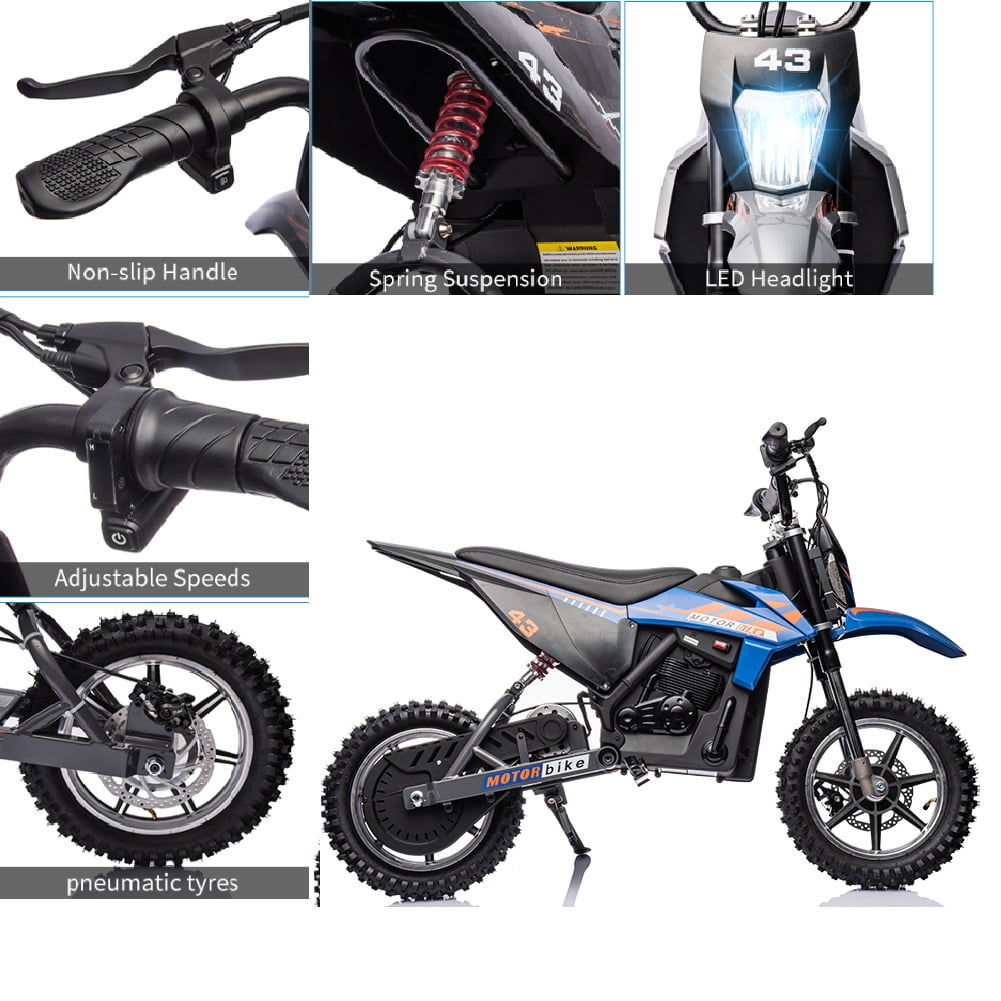 36V Kids Electric Dirt Motorcycle,Kids Ride on Off-Road Motorcycle with LED Headlight, Leather Seat,Front+Back Brake,Up to 15.5MPH,for Kids Ages 14+(Below 175lb)