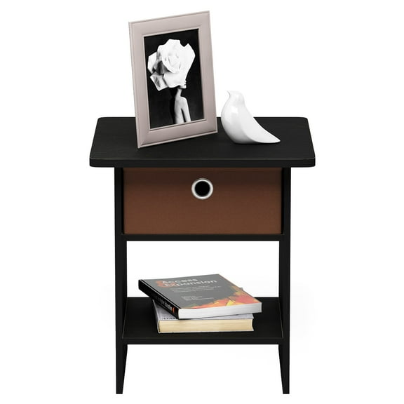 Furinno 10004 End Table/ Night Stand Storage Shelf with Bin Drawer, Americano/Medium Brown