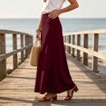 thumbnail image 6 of IUYRTFE Women Elastic Waist Cotton Linen Midi Skirt Solid Color Casual A Line Skirt for Summer Vacation Daily Wear, 6 of 7