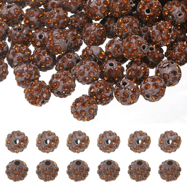 105 Pcs 10mm Perlas de arcilla con strass para hacer joyería, perlas de disco de arcilla al por mayor para pulsera, collar, arete, manualidades, decoración DIY, Naranja oscuro