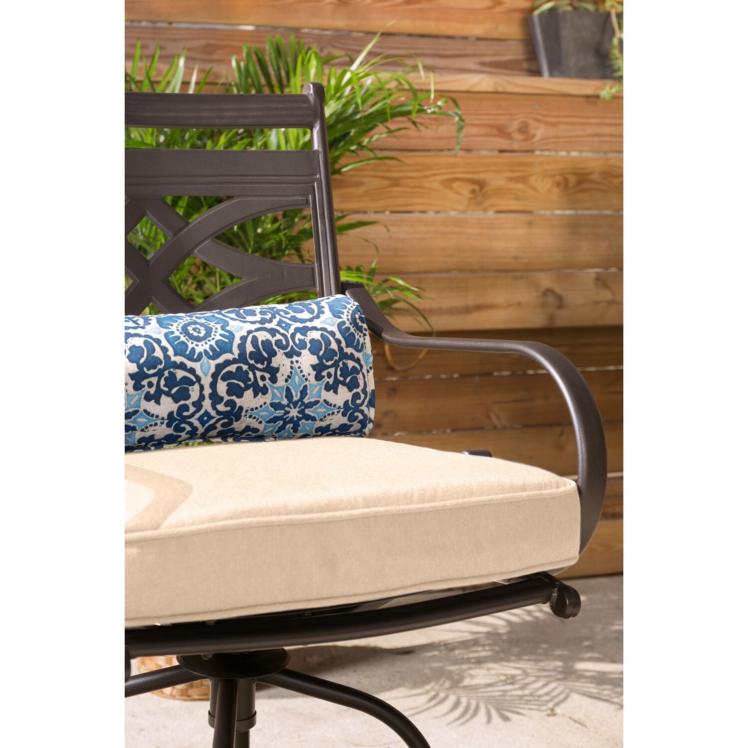 Hanover Montclair 5-Piece High-Dining Patio Set in Tan with 4 Swivel Chairs and a 33-In. Counter-Height Dining Table, MCLRDN5PCBR-TAN