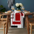 thumbnail image 2 of Red Black Geometric Table Runner - 36 Inch Long, Kitchen Dining Table Runner Dresser Scarves, Contemporary Gray Abstract Stripes Farmhouse Decor for Coffee Tables Wedding Party Banquet, 2 of 8