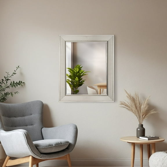 Head West Chrome Pave Textured Beaded Rectangular Frame Beveled Edge Modern Wall Accent Mirror - 29 x 35