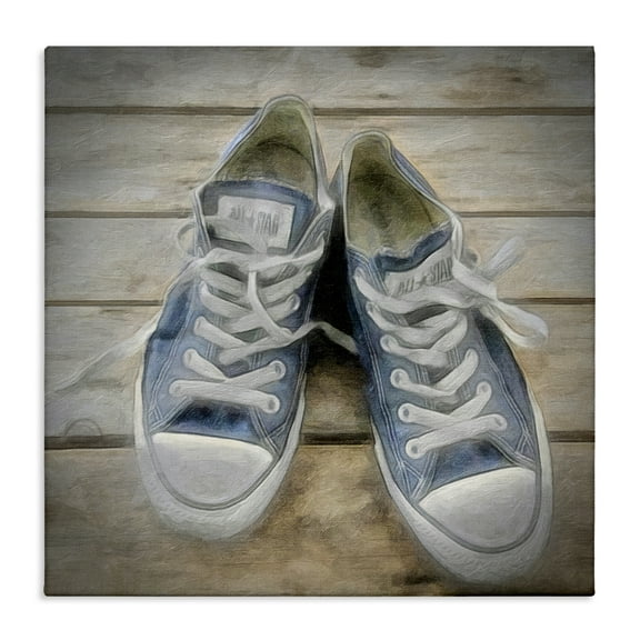 Stupell Industries Denim Blue Classic Sneakers Fashion Painting Wrapped Canvas Art Print Wall Art, 17 x 17