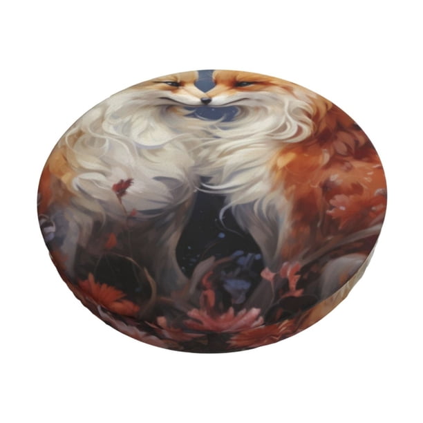 Balery Romantic Flower Fox Couple Fundas de asiento para taburete de bar redondo de tela de terciopelo ajustables que protegen de arañazos y manchas para sillas de 14 a 17 pulgadas.-14 inch