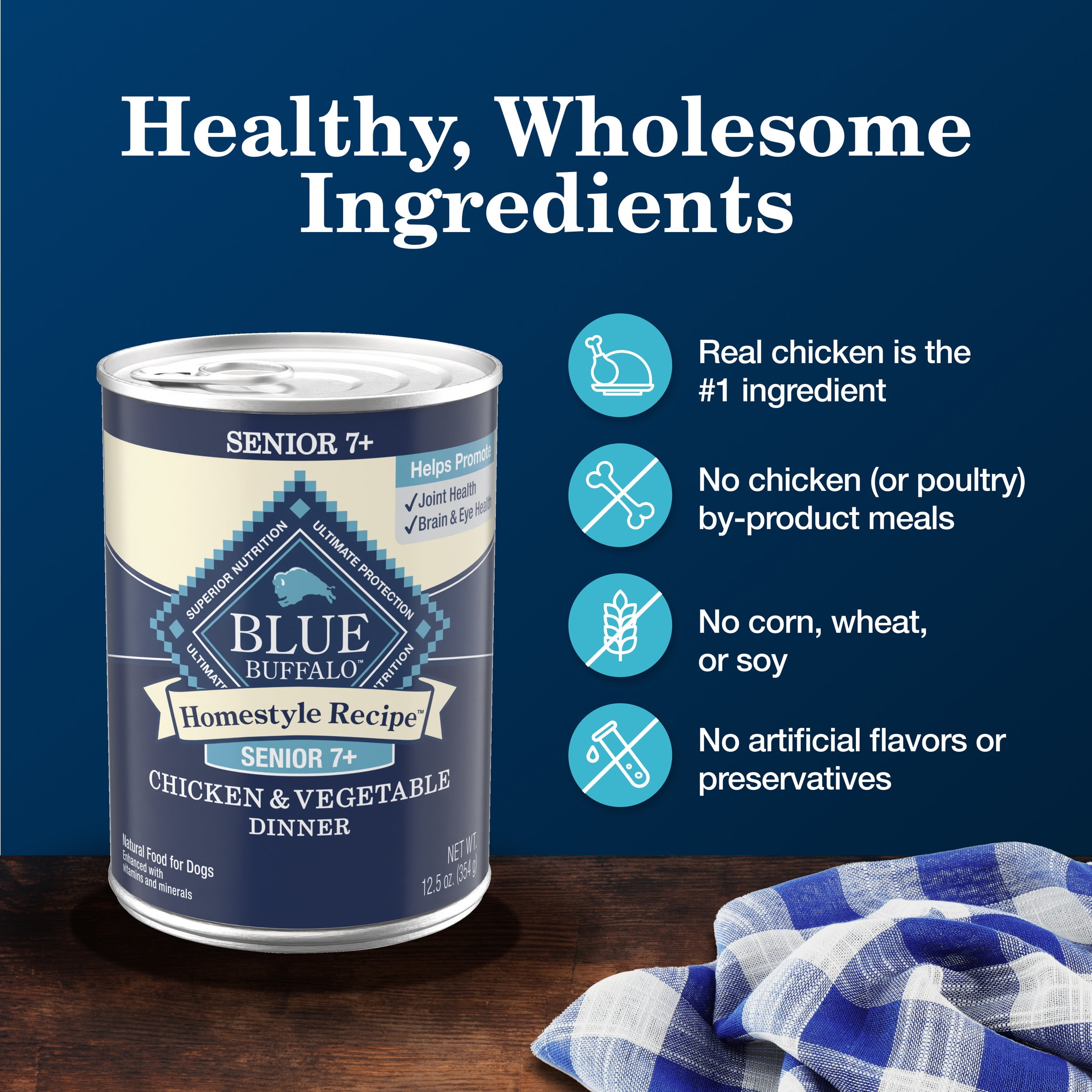 (8 pack) Blue Buffalo Homestyle Recipe Senior Wet Dog Food, Chicken Dinner, 12.5-oz. Can