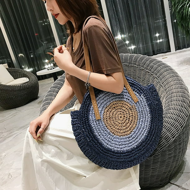 Bolsa Bolso de mimbre de paja tejido para mujer bolsos de mensajero de verano bolso de playa azul Ehuebsd Nuevos Originales
