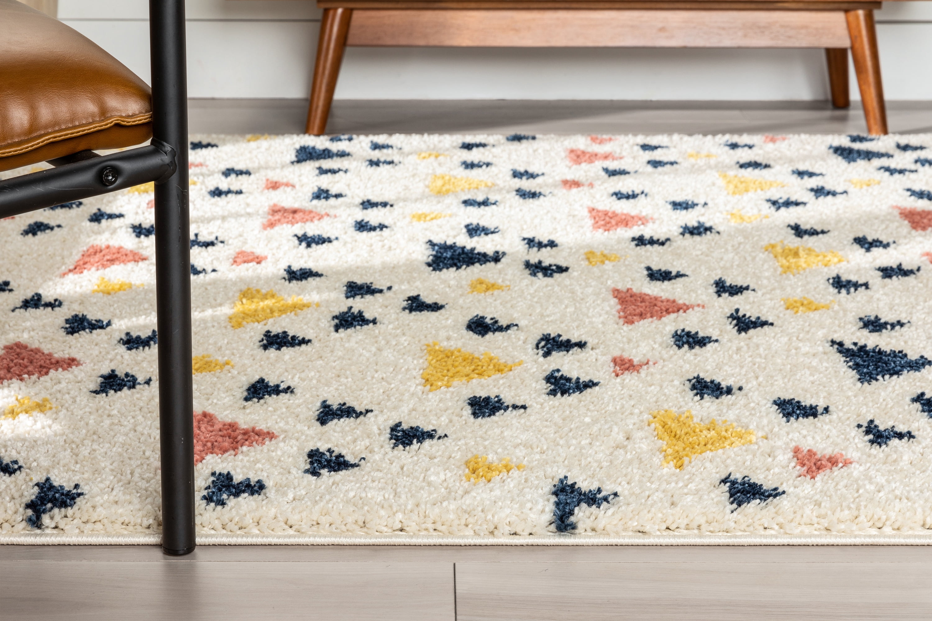 Well Woven Gigi Jax Modern Kids Shag Geometric Ivory Blue Thick 5'3" x 7'3" Area Rug