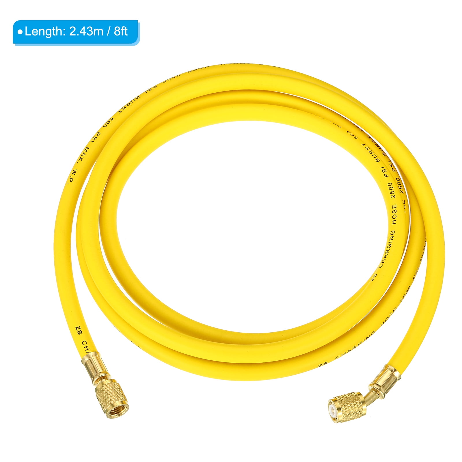 Uxcell 1/4 SAE Refrigerant Charging Hose 8ft 500 PSI 2500 PSI Manifold Gauge Hose for Air Conditioner HVAC Yellow