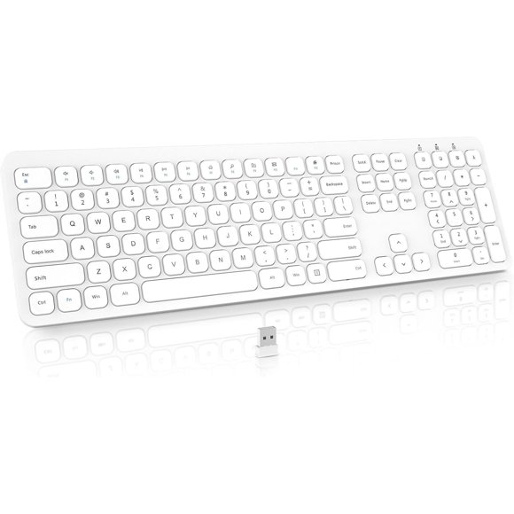 shiyou-2.4G Wireless Keyboard, Ultra-Slim Silent Full-Size Computer Keyboards with 12 Multimedia Hotkeys and Separate Numeric Keypad, Keyboard for Laptop, Mac, PC Desktop -White