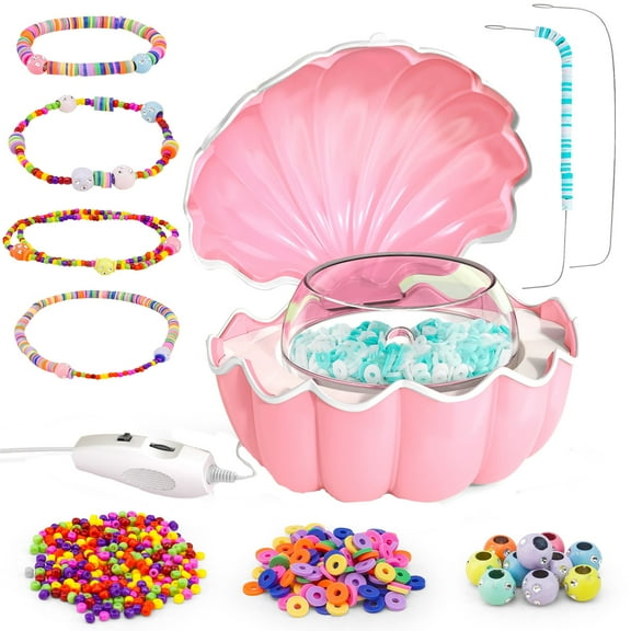 nTRIUQJ Girls DIY Beaded Bracelet Making Kit Jewelry Craft Machine Educational Art Toy for Pretend Play Activity B