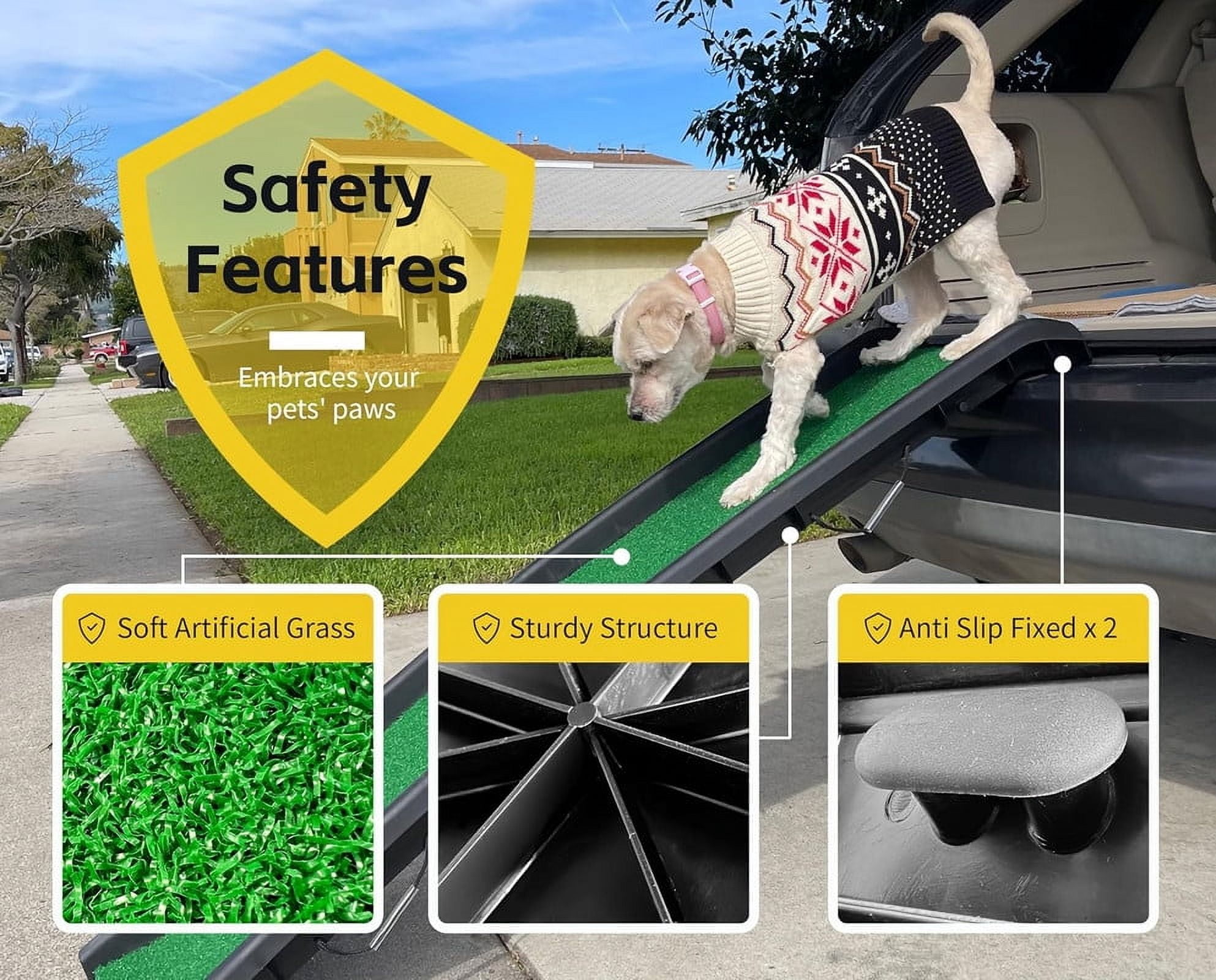 PawStep 51114 Pet Ramp with Poly Grass - Folding, Portable Dog Ramp for Cars, SUV & Trucks - Non-Slip Surface - Lightweight & Durable - Supports Large Dogs up to 200 lbs