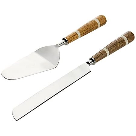 

Creative Co-op DF0728 Stainless Steel Wood & Horn Inlay Handle and Bag (2 Pieces) Cake Knife & Server Brown