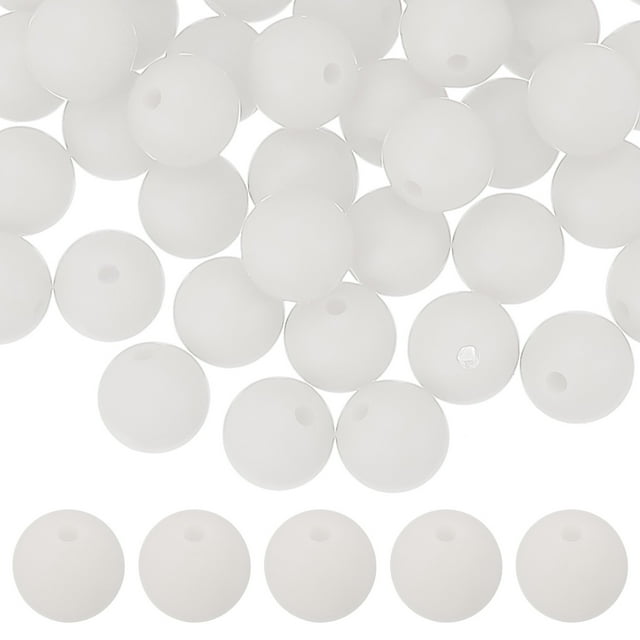 Uxcell 60 Pcs Cuentas de Silicona, Cuentas Redondas de 9mm Color Caramelo a Granel para Llaveros Pulseras Collares Bolígrafos Suministros de Manualidades DIY, Blanco