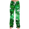 thumbnail image 4 of Fgvctg St. Patrick's Day Pajama Pants Womens Lucky Shamrock Clover Print Wide Leg Pajama Sleepwear High Waisted Pj Pants Loose Spring Drawstring Lounge Pants Green 2XL, 4 of 5