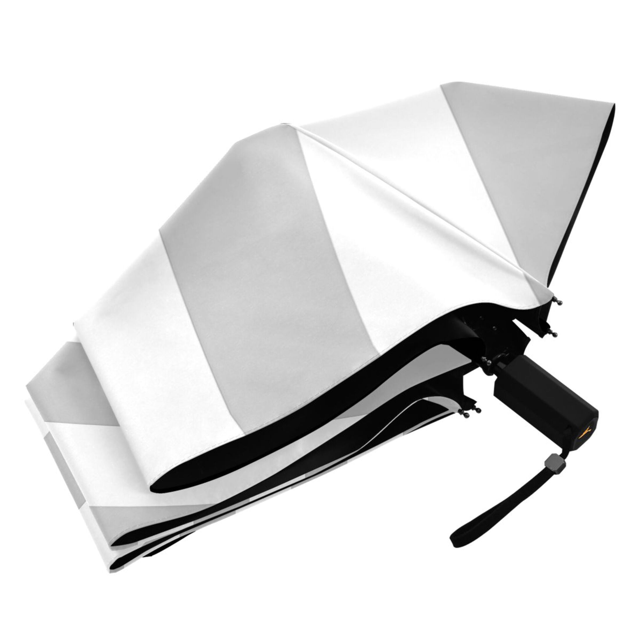 Silver Gray and White Stripes Compact Sun Umbrella Windproof Travel Umbrellas for Rain Strong Portable UV Protection