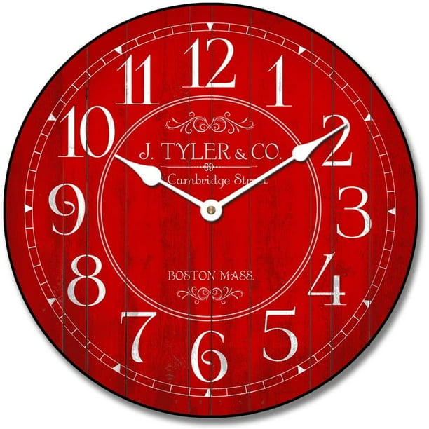 Harbor Red Wall Clock Beautiful Color, Silent Mechanism, Made in USA