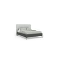 thumbnail image 2 of Modern Platform Bed - Grey Linen Headboard & Faux Leather Footboard - Metal Leg Bed Frame - 74" Wide, 2 of 10