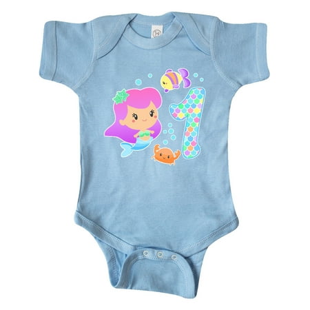 

Inktastic First Birthday Mermaid with fish and crab Gift Baby Girl Bodysuit