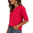 thumbnail image 4 of Garbnen Ribbed T Shirts for Women Knitted V Neck Button Half Sleeve Tops for Women Fitted Summer Stretch Basic Tunic Sweater Women Red XXL, 4 of 5