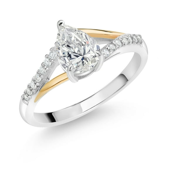 Gem Stone King 925 Sterling Silver and 10K Yellow Gold IGI Certified Lab Grown Diamond Engagement Ring for Women | 1.14 Cttw | Center Pear Shape Diamond 1 Ct | F-G Color | VS Clarity (Size 9)