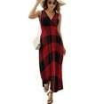 thumbnail image 2 of Ugliest Country Christmas Cottage Primitive Lumberjack Buffalo Plaid Womens Night Club Maxi Dress V Neck Sleeveless Bohemia Long Dresses, 2 of 9