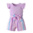 thumbnail image 2 of Toddler Baby Girl Clothes Ruffle Short Sleeve Tops and Colorful Shorts Outfits Set Purple 18-24 Months, 2 of 6