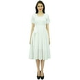 thumbnail image 3 of Bimba Women's Short Sleeve Linen Shift Dress With Belt Casual Dresses, 3 of 9