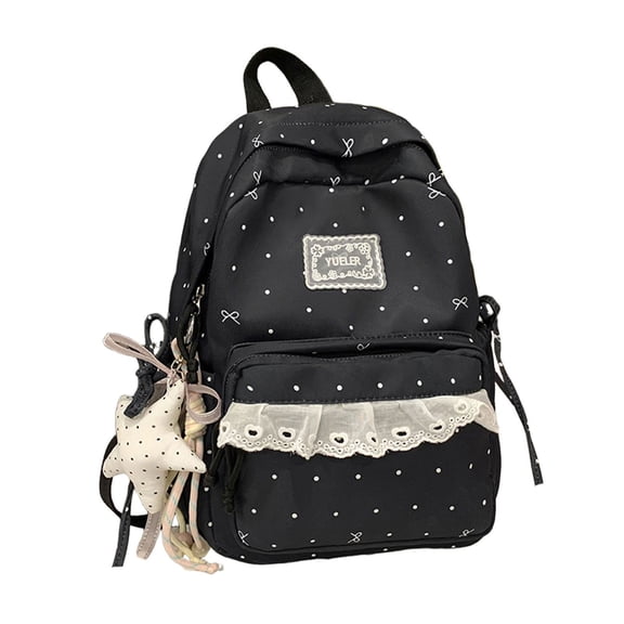 Weebloom Bow School Backpack For Kids Girls Cute Lace Print Full Coverage Casual Daypack Travel Large Bookbag Middle High School College Black