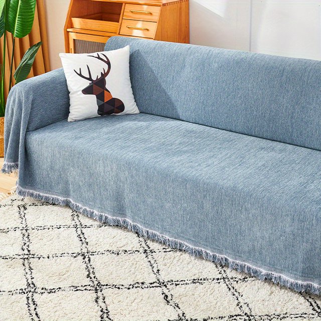 1 funda de sofá con borlas, funda de sofá antiarañazos para gatos, protector de muebles universal Four Seasons para dormitorio, oficina, sala de estar, decoración del hogar