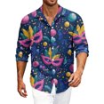 thumbnail image 2 of LNZGNM Mens Mardi Gras Carnival Shirt Lapel Printed Button Up Shirt Big and Tall Long Sleeve T-Shirts Stylish Mardi Gras Top,Dark Blue 3XL, 2 of 6