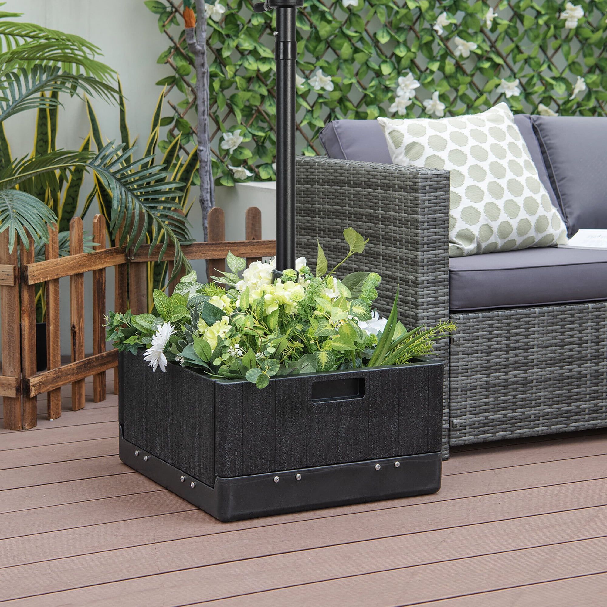 Gymax Patio 175lbs Fillable Umbrella Base w/ Table Tray Wheeled 3-in-1 Stand Outdoor