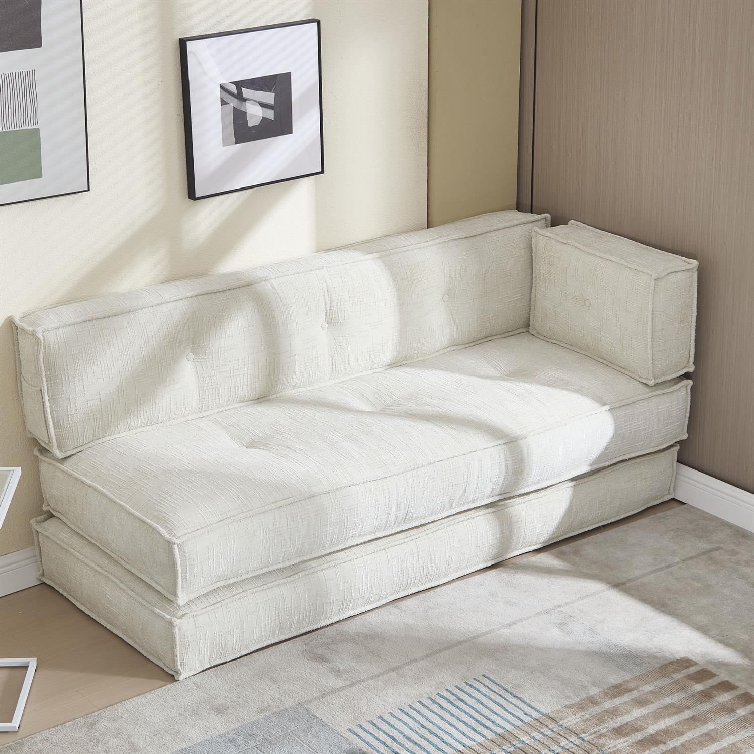 Demi Bonn 78" Versatile Chenille Sectional Sofa with Side Pocket, Modern Couch for Living Room, Customize Layout to Fit Any Space, White