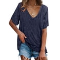 thumbnail image 2 of Short Sleeved Women V-Neck Solid Color Loose T-Shirt Tops, 2 of 5