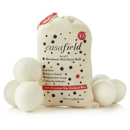 Casafield Set of 6 Organic Wool Dryer Balls - Extra Large 100% New Zealand Sheep's Wool - Laundry Fabric Softener / Sheet (Best Dryer Balls To Remove Static)