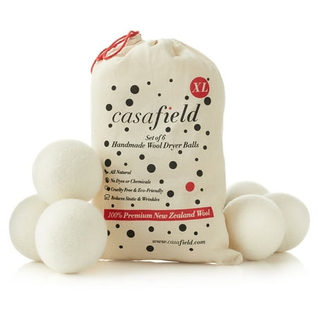 Hedgehog Dryer Balls Casafield Set of 6 Organic Wool Dryer Balls - Extra Large 100% New Zealand Sheep's Wool - Laundry Fabric Softener / Sheet Alternative ()