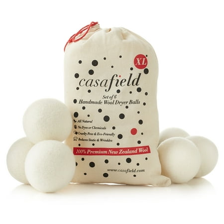 Casafield Set of 6 Organic Wool Dryer Balls - Extra Large 100% New Zealand Sheep's Wool - Laundry Fabric Softener / Sheet (Best Dryer Balls To Remove Static)