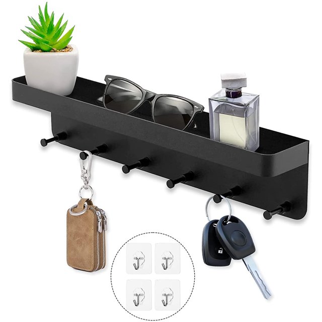 Estante para llaves con estante, soporte para llaves negro, organizador de llaves autoadhesivo, almacenamiento de llaves Sincero Hogar