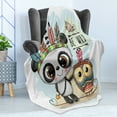 thumbnail image 4 of Be Wild Soft Flannel Fleece Throw Blanket, Tribal Cartoon of a Panda an Owl and a Bird with Feathers Bohemian Feels Print, Cozy Plush for Indoor and Outdoor Use, 60" x 80", Multicolor, by Ambesonne, 4 of 5