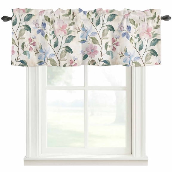 Vintage Floral Window Valance Curtain Farmhouse Flower Leaf Rod Pocket Valance for Windows Short Curtain for Living Room, Bedroom & Kitchen Window Decor 42x12in