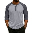 thumbnail image 2 of Resicozy 3/4 Sleeve Shirt Men Summer Color Block Henley Neck Baseball T-Shirts Casual Loose Fit Tees T-Shirt Gray XL, 2 of 7