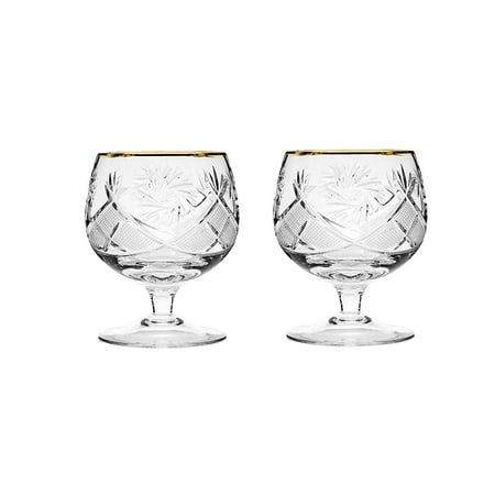 Set of 2 Russian Cut Crystal Brandy Snifter Glasses 11-oz, Old Fashioned Vintage Glassware (Brandy Snifter (Best Crystal Glassware In The World)