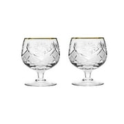 Set of 2 Russian Cut Crystal Brandy Snifter Glasses 11-oz, Old Fashioned Vintage Glassware (Brandy Snifter w/gold)