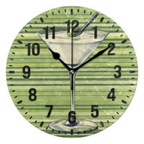 Yayeee 10" Wall Clock Battery Operated Quartz Round Silent Non-Ticking Home Decor,Green Martini Glass