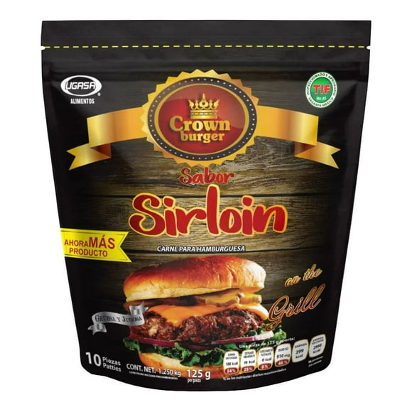 Carne para hamburguesa Crown Burger sabor sirloin 10 pzas 125 g c/u