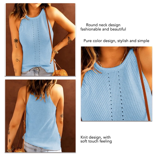 Camiseta sin mangas de punto para mujer estilo simple color puro camisas de punto sin mangas para mujer tacto suave para la vida diaria ANGGREK Otros