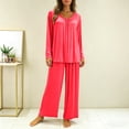 thumbnail image 5 of BOVXNPU Pajama Set For Women Women Solid Summer Lightweight Round-Neck Long-Sleeved Long Pants Home Attire Set Of 2 Pieces Women Sleepwear, 5 of 7