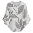 thumbnail image 5 of Elegant Gray Leaf Wallpaper Women's V-Neck Blouse With 3/4 Ruffled Bell Sleeves Casual Top Ladies Blouses, 5 of 7