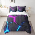 thumbnail image 2 of jejeloiu Neon Geometric Honeycomb 7pcs Bedding Comforter Set,Modern Abstract Art Queen Bedding Sets,Purple Blue Black Queen Sheet Sets For Boys,Super Cozy Room Decor Reversible, 2 of 8